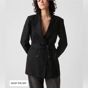 Black Linen Double Breasted Blazer